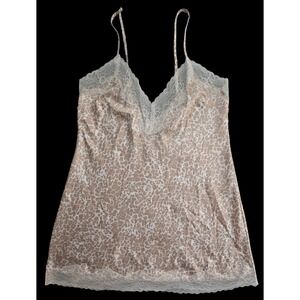 Vintage Y2K Satin Slip Mini Dress Womens Extra Large Lace Leopard Chemise Fairy